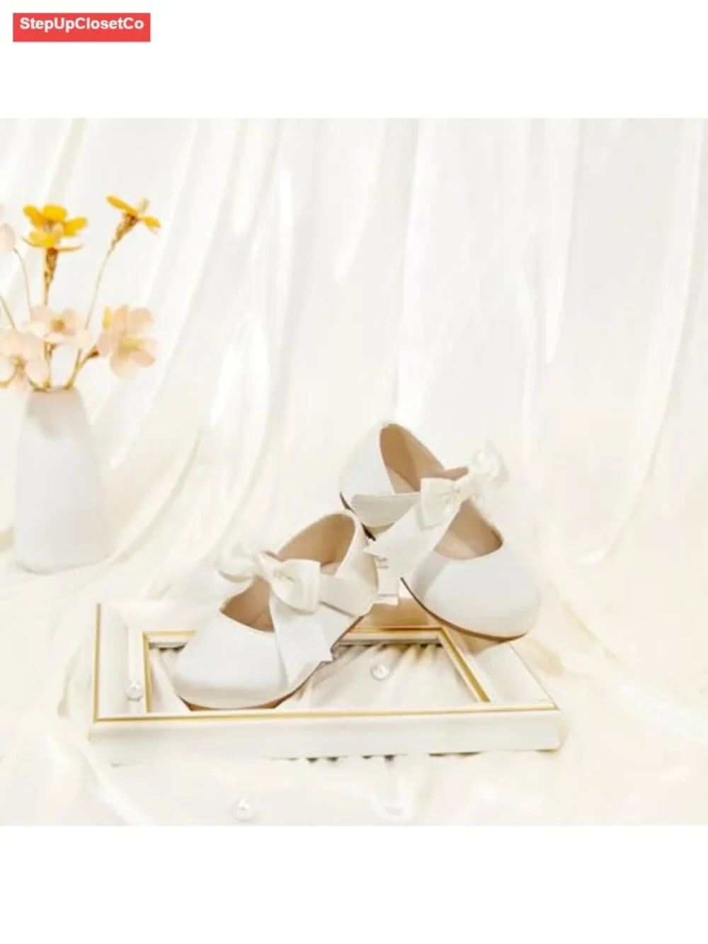 Girls Satin Ballet Flats with Bowknot - Wedding Party Dress Shoes